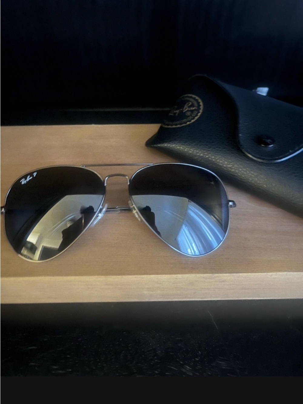 Ray-Ban Polished Gunmetal Pilot Sunglasses with Black Polarized Lenses